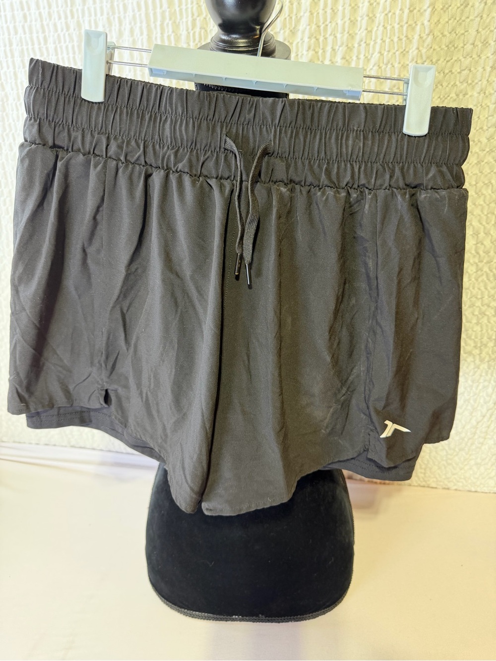 Women's Black Athletic Drawstring Shorts with Logo Accent